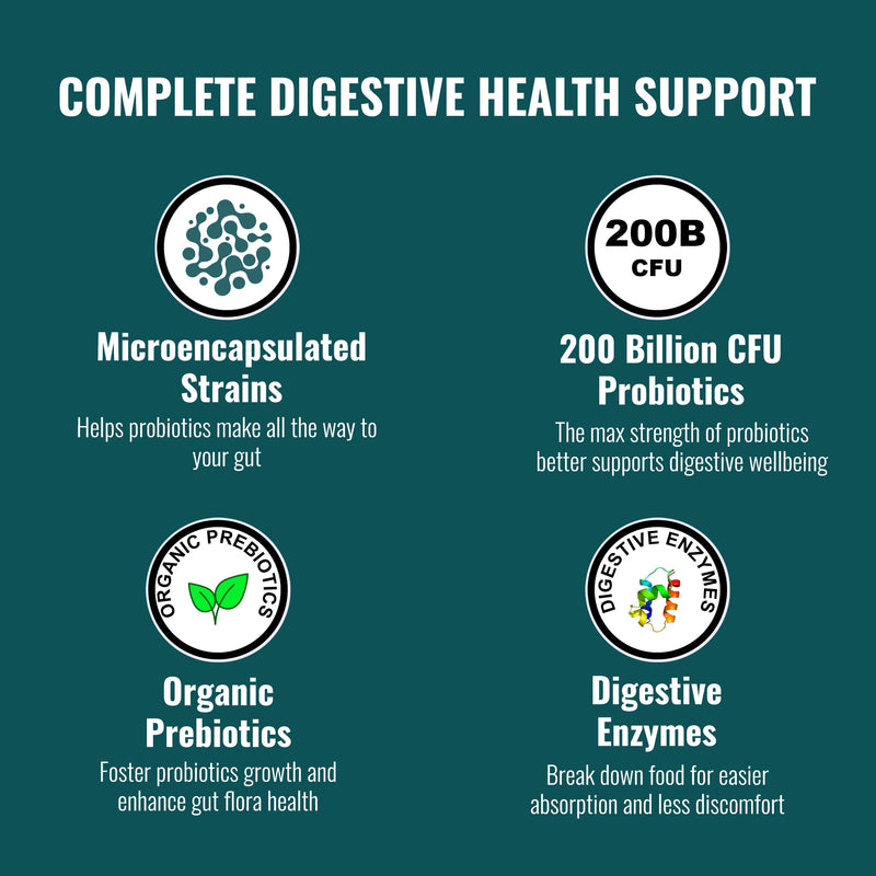 [Australia] - UpNourish Probiotics - 200 Billion CFUs for Men and Women, 15 Clinically Studied Strains, Prebiotics & Enzymes - 60 Vegan Capsules 200B Prebiotics 