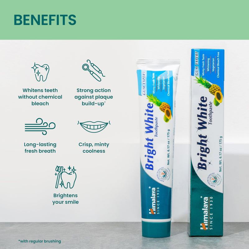 [Australia] - Himalaya Bright White Toothpaste, Fluoride Free to Reduce Plaque & Whiten Teeth, 6.17 oz, 3 Pack Mint 6.17 Ounce (Pack of 3) 