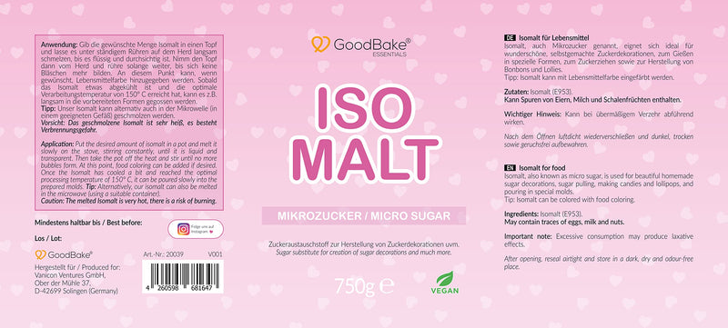[Australia] - GoodBake Isomalt 750g - ideal for sugar pulling & for homemade sugar decorations & sweets (e.g. sweets, lollies, candy) - sugar bubbles - for professionals & hobby bakers - vegan & halal 