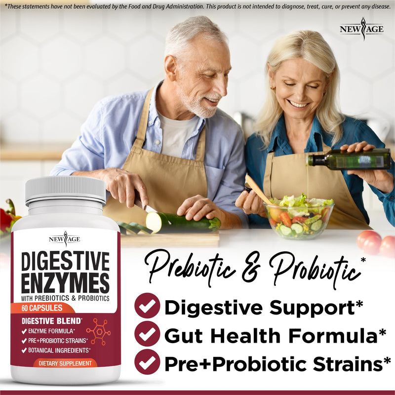 [Australia] - NEW AGE Digestive Enzymes for Gut Health - Probiotic Multi Enzymes with Prebiotics and Probiotics with Lipase for Women and Men for Digestive Health, Daily Enzymes for Digestion - 120 Count 60 Count (Pack of 2) 