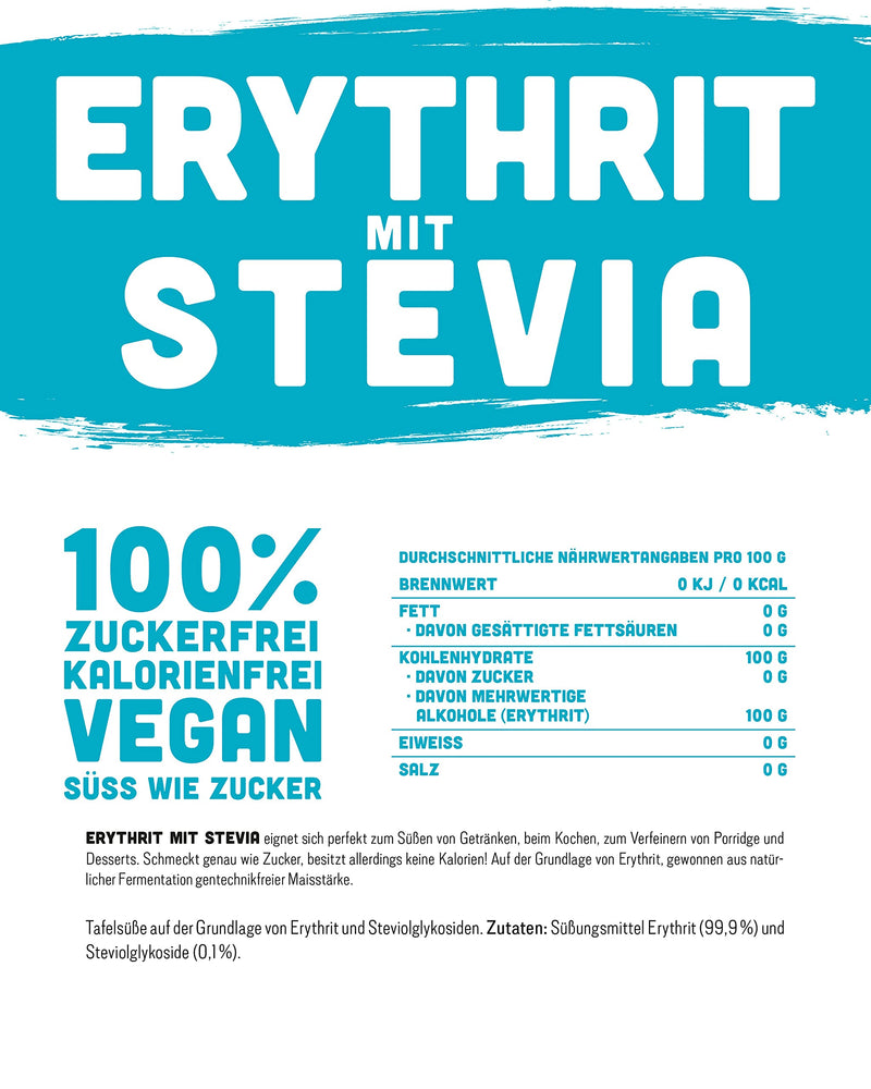 [Australia] - Erythritol + Stevia natural sugar substitute without calories 1:1 sweetness compared to sugar, without taste, healthy alternative for cooking, baking, sweetening (1 kg Doypack) 