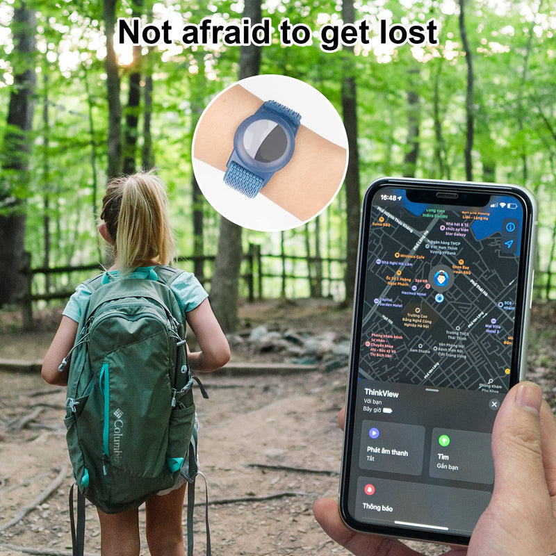 [Australia] - Kids Wristband Compatible with Apple AirTag, Protective Case for Air Tag GPS Tracker Holder with Nylon Bracelet, Adjustable Anti Lost Watch Band for Toddler Child Elder (Blue) Blue 