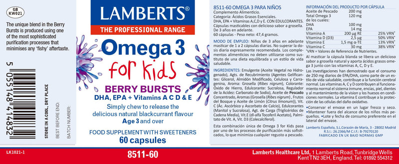 Lamberts Omega 3 for Kids Berry Bursts 60 Capsules