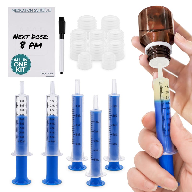 [Australia] - Liquid Medication Bottle Adapter and Oral Syringe Dispenser ‚Äì Great for Easily Dispensing Medication to Children and Pets - Includes a Medication Reminder Log From Zentious 