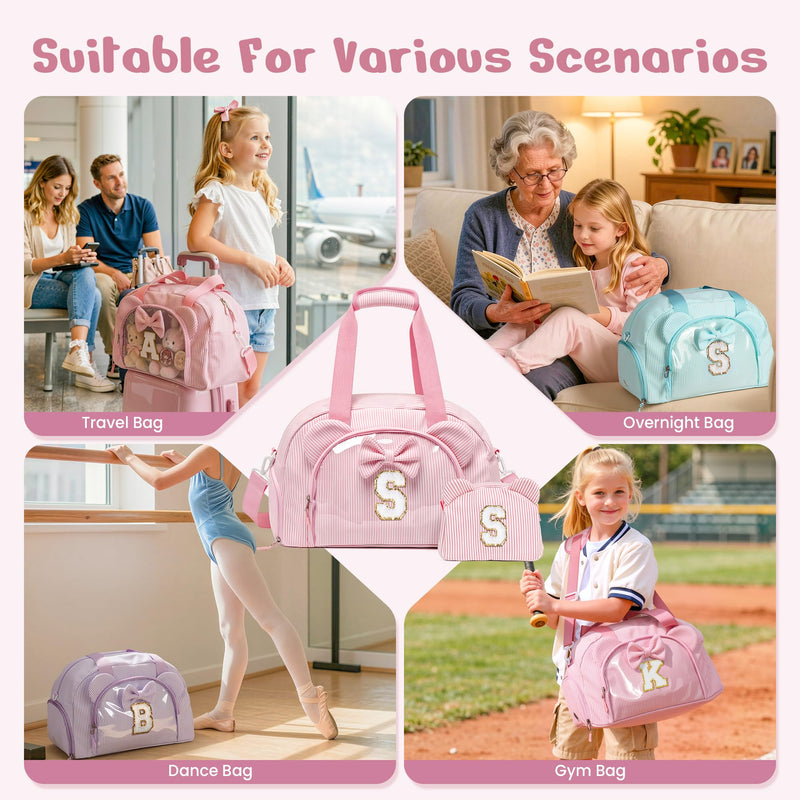 Elilier 5 Year Old Girl Birthday Gift, Dance Bag with Makeup Bag, Letter P | Girls Duffle Bag, Preppy Gifts for 5-8 Year Old Girl, Overnight Bag for Girls, Initial Travel Duffel Bag for Kids Pink