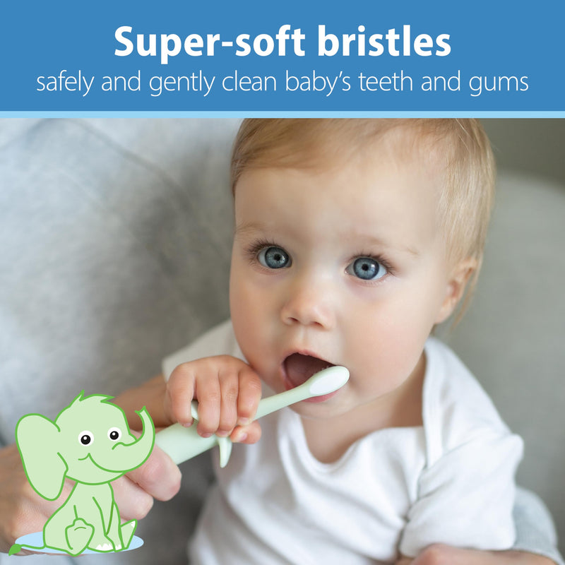[Australia] - Dr. Brown's Infant-to-Toddler Training Toothbrush Set, Mint Elephant with Fluoride-Free Strawberry Baby Toothpaste, 0-3 Years 