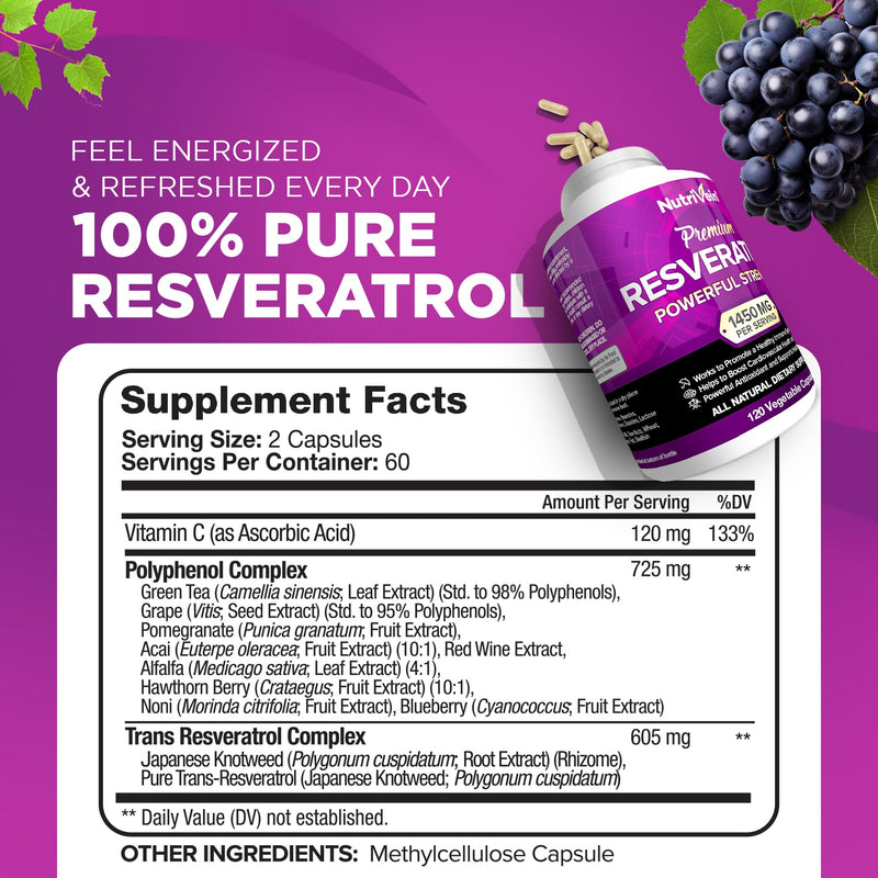 Nutrivein Premium Magnesium L-Threonate & Resveratrol Supplement Bundle: High-Absorption Magnesium Threonate and Resveratrol Capsules for Repair, Defenses, & Vitality