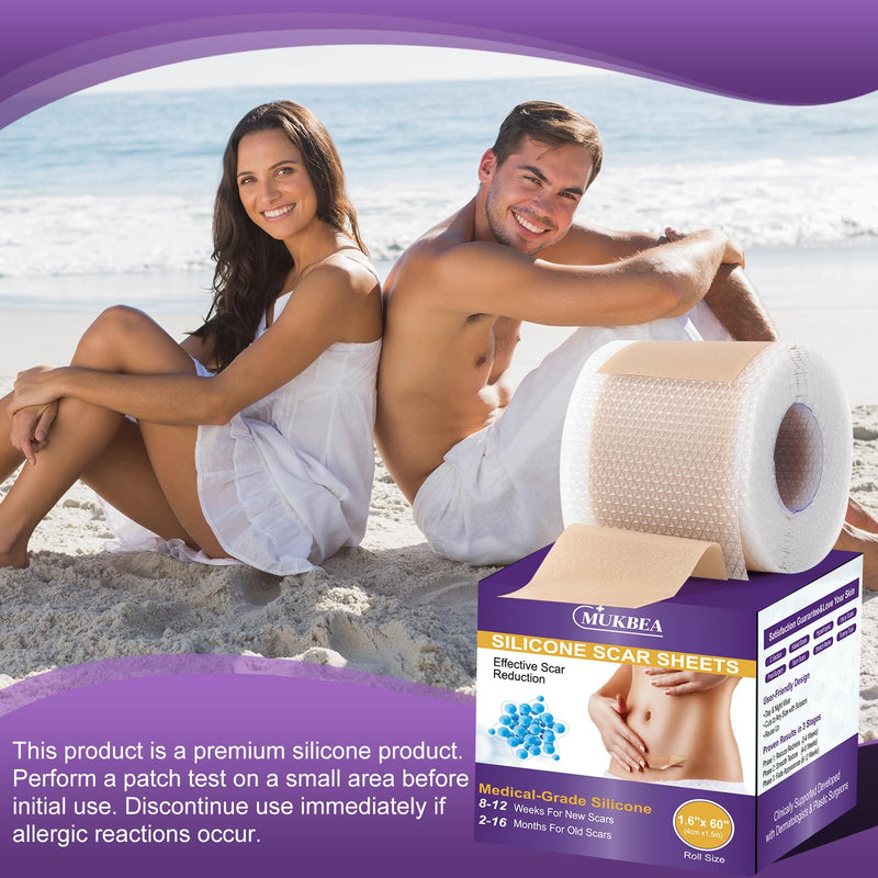 [Australia] - Silicone Scar Sheets, Silicone Scar Tape, Scar Tape for Keloid Bump Removal, Reusable Silicone Scar Strip for C-Section, Keloid, Surgery, Burns, Acne Scar et(1.6‚Äùx60‚ÄùRoll-1.5M) 1.5M (Pack of 1) 