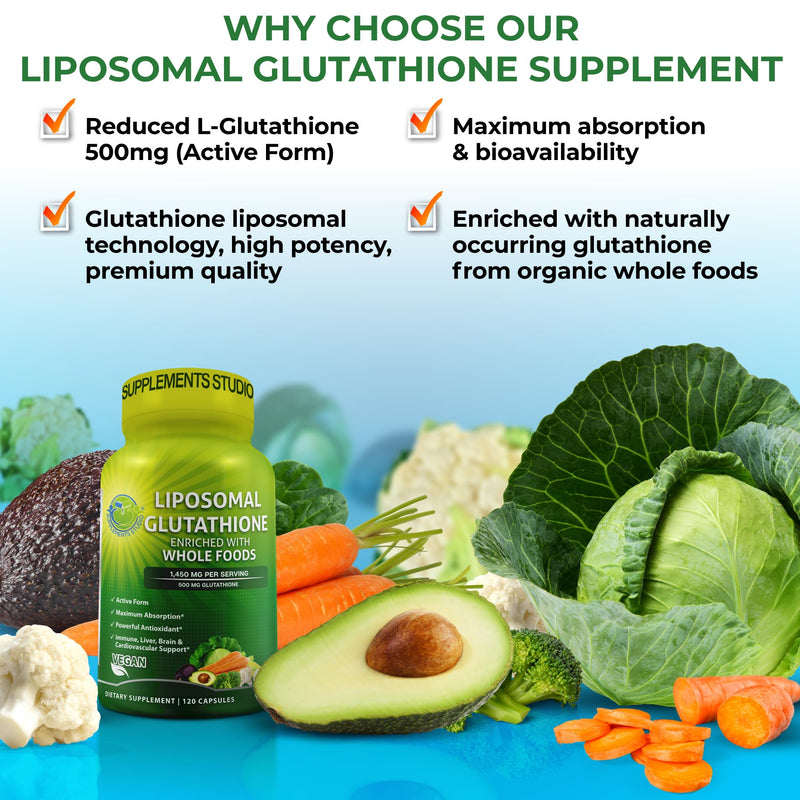 [Australia] - Liposomal Glutathione 500mg - Active Form L Glutathione (Reduced) for Maximum Absorption - Made with Organic Whole Foods - Master Antioxidant & Detoxifier - Immune & Cardiovascular Support - 120 count 120 Count (Pack of 1) 