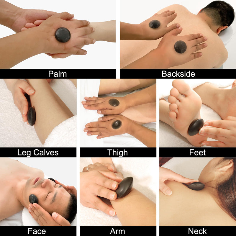 [Australia] - Master Massage 10 Piece Malteser Contour Shape Black Basalt Hot Stone Rock Massage Tool Pack - Black Lava Stones in Unique Dish and Contour Shapes 