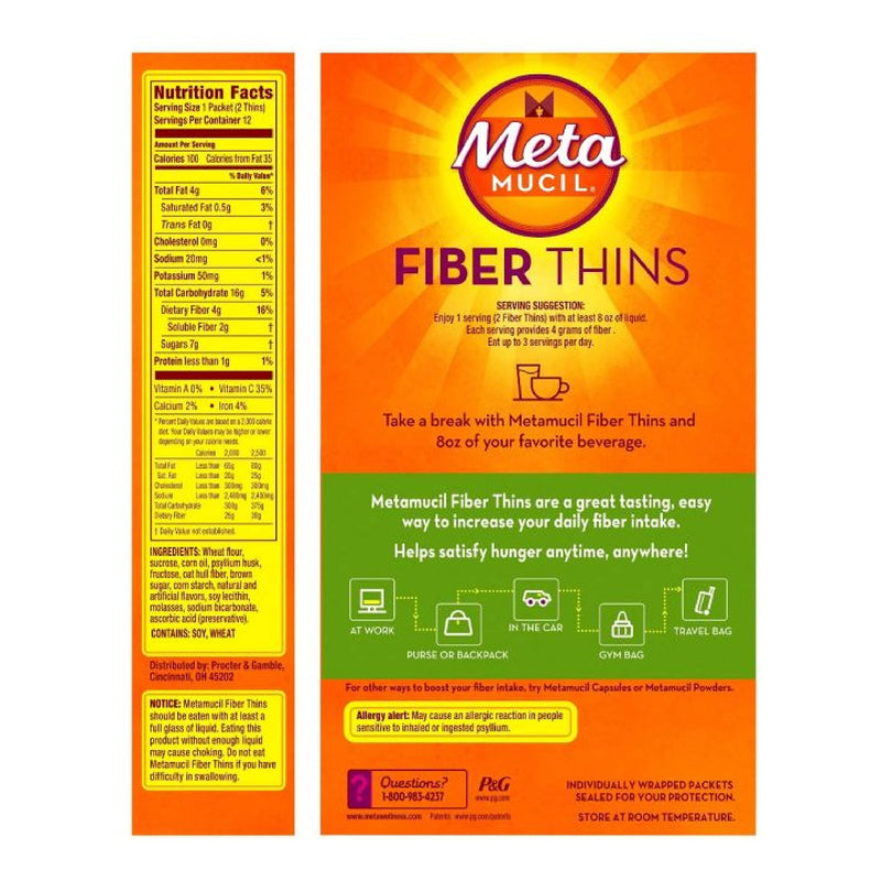 Metamucil MultiGrain Fiber Wafers, Apple Crisp, 12 Single Serve Packets, 2 Wafers Each