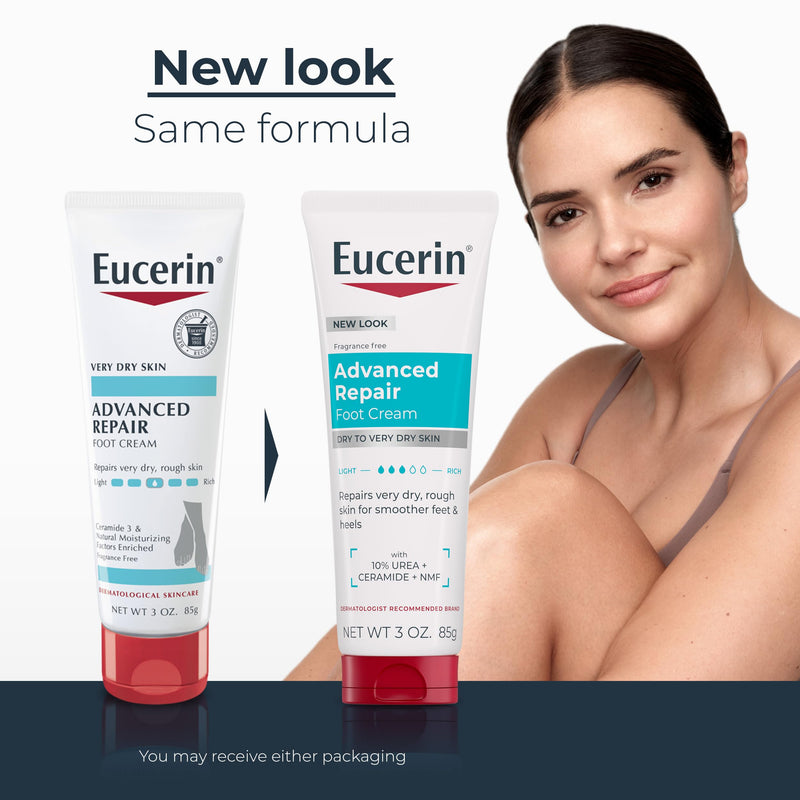 Eucerin Advanced Repair Foot Cream with Urea, Mulitpack, 3 x 3 OZ | Fragrance Free Foot Cream for Dry Feet, with Urea, Ceramide and NMF, Repairs Rough Skin, Smoother Feet and Heels, Travel Size