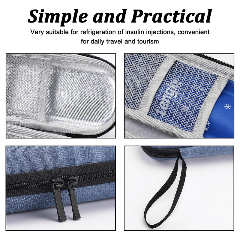 [Australia] - Geaanen Insulin Cooler Bag, Insulin Cooler Box, Insulin Pen Bag, Diabetes Bag, Medication Cooler Bag, Compact and Portable, Waterproof, Heat-Insulating and Wear-Resistant (Blue, + Ice Strips*2) 