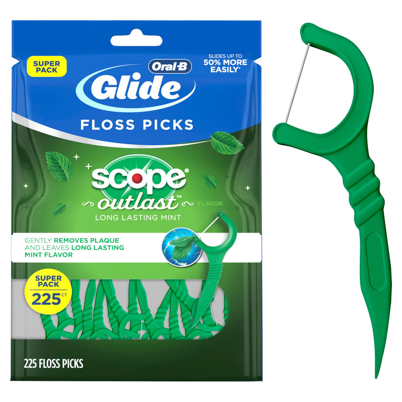 Oral-B Glide with Scope Outlast Dental Floss Picks, Mint, 225 Picks 225 Foot (Pack of 1)