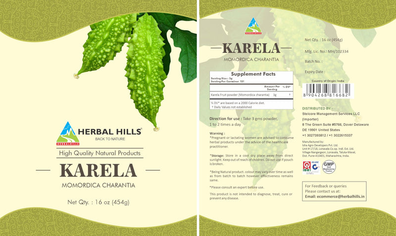 [Australia] - HERBAL HILLS Bitter Melon/Bitter Gourd/Karela Powder (Momordica Charantia) | 16oz (454 GMS) | Best for Eye & Skin Health 