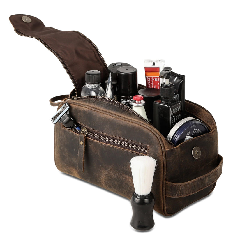 KomalC Travel Toiletry Bag – Premium Leather Dopp Kit for Men & Women with Water-Resistant Lining & Spacious Zippered Organizer 1 Zip Classic