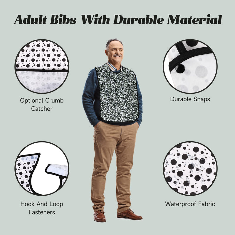 [Australia] - Adult Bibs - 3 Pcs Washable Clothing Protector with Crumb Catcher, Reusable Waterproof Large Feeding Adult Bibs Swallow Gird 