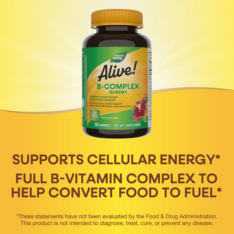 Nature's Way Alive! Vitamin B Complex Gummies,Cellular Energy Support*,8 B-Vitamins,Vegetarian,Mango Flavored,(Packaging May Vary),60 Count (Pack of 2) 60 Count (Pack of 2)