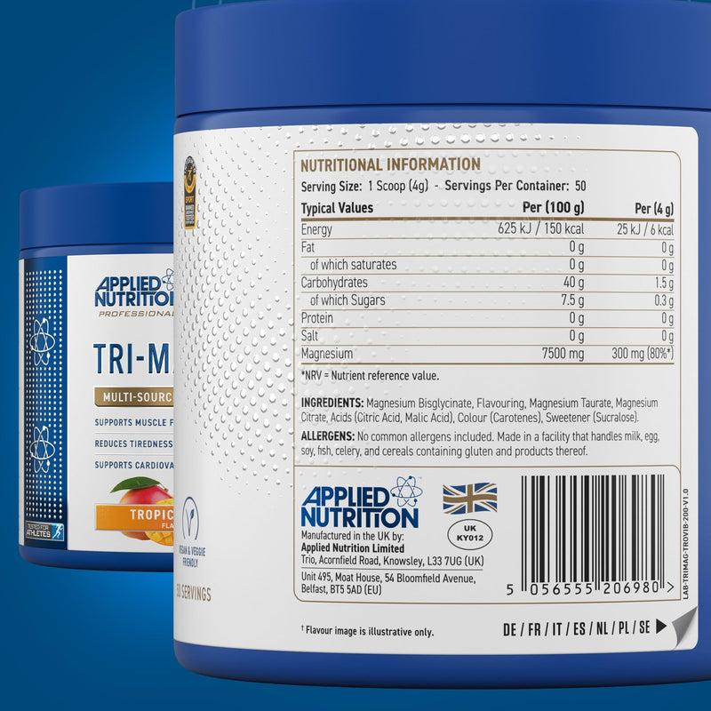 Applied Nutrition Tri-Magnesium Powder 3 in 1 - Magnesium Glycinate Supplements for Bone, Muscle, Nervous System Sleep Health - 300 mg per Serving (200g - 50 Servings) (Tropical Vibes) Tropical Vibes 200 g (Pack of 1)