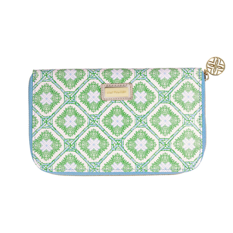 Lilly Pulitzer Leatherette Travel Wallet for Women, Passport Holder with ID Window, Card Slots and Interior Pockets (Bamboo Logo Trellis)