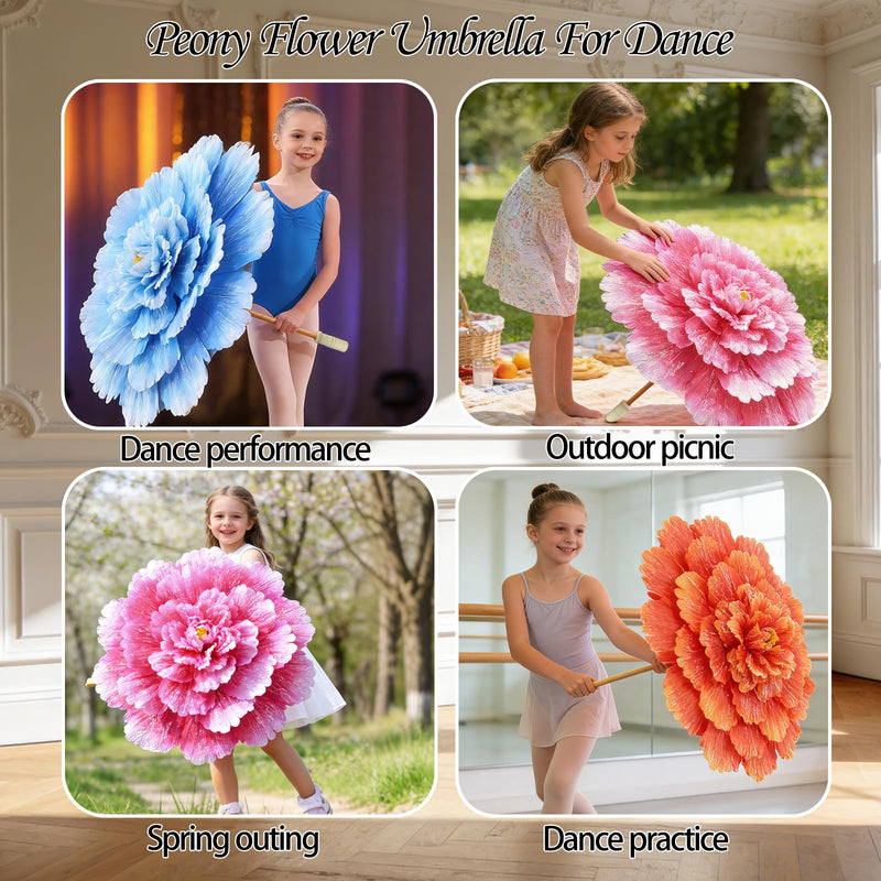 Peony Flower Umbrella for Girls Dance Performance Props Holding Flowers in Hand, Wide Application for Holiday gatherings Pink