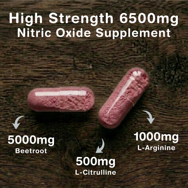 Nitric Oxide Supplements 6500mg | Nitric Oxide Supplements for Men | L Arginine and L Citrulline with Beetroot Nitric Oxide Booster | Supports Blood Flow & Blood Pressure | 120 Capsules