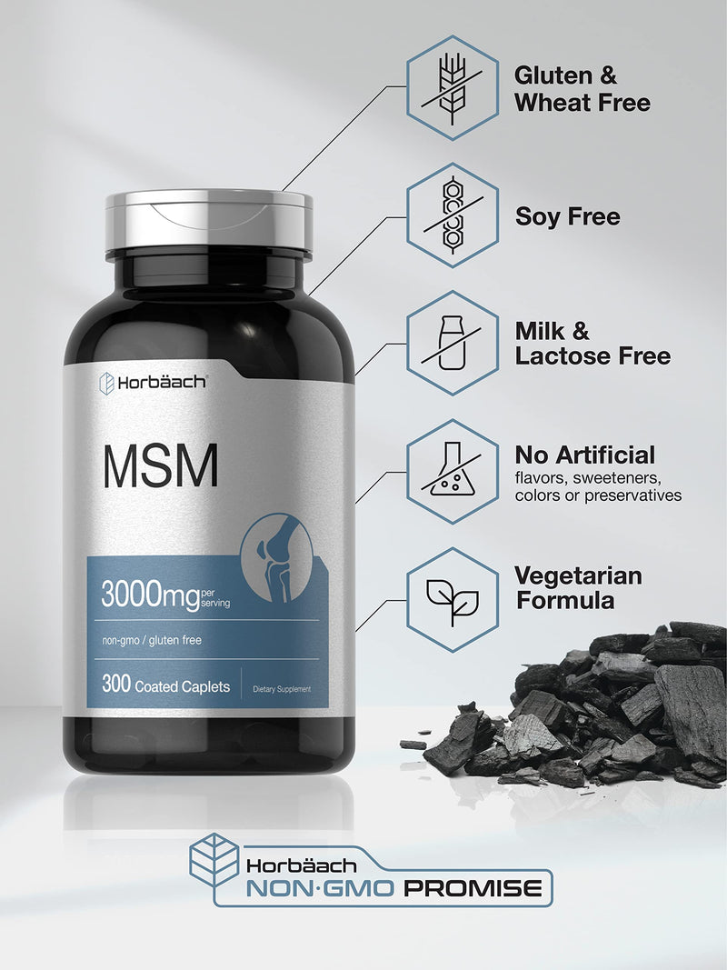 [Australia] - Horb√§ach MSM Supplement | 3000mg | 300 Coated Caplets | Methylsulfonylmethane with Calcium | Vegetarian, Non-GMO, Gluten Free 