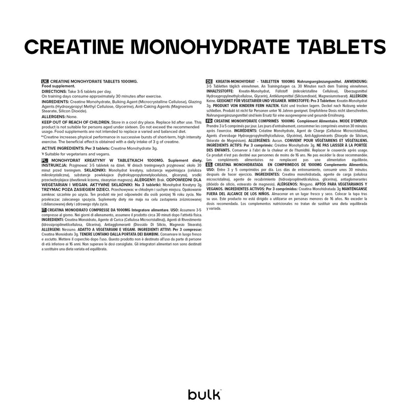 Bulk Creatine Monohydrate Tablets, 1000 mg Per Serving, Pack of 270, 90 Servings, Packaging May Vary Unflavoured 270 count (Pack of 1)