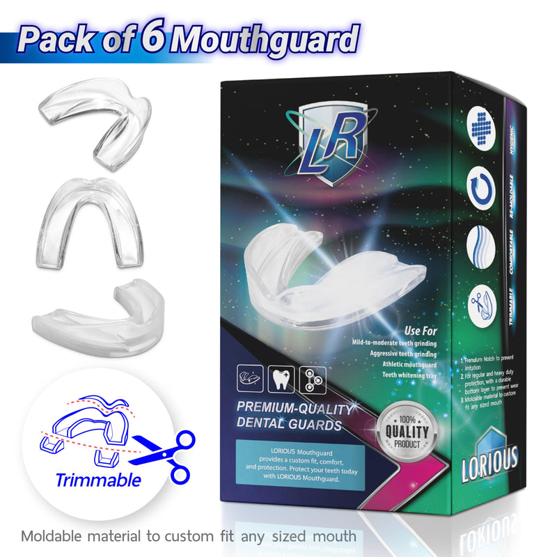 [Australia] - Moldable Mouthguards Pack of 6 in 3 Different Sizes– Customizable, Moldable, Trimmable Dental Night Guard for Teeth Grinding, Clenching, Athletic Sports, and Whitening Tray 