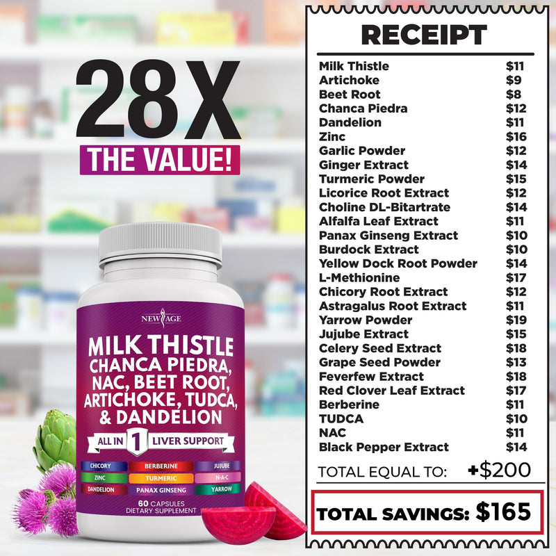 [Australia] - NEW AGE Milk Thistle NAC Chanca Piedra Beet Root Artichoke Dandelion Root Astragalus - Plus TUDCA & Ginger - 120 Count 120 Capsules (Pack of 2) 