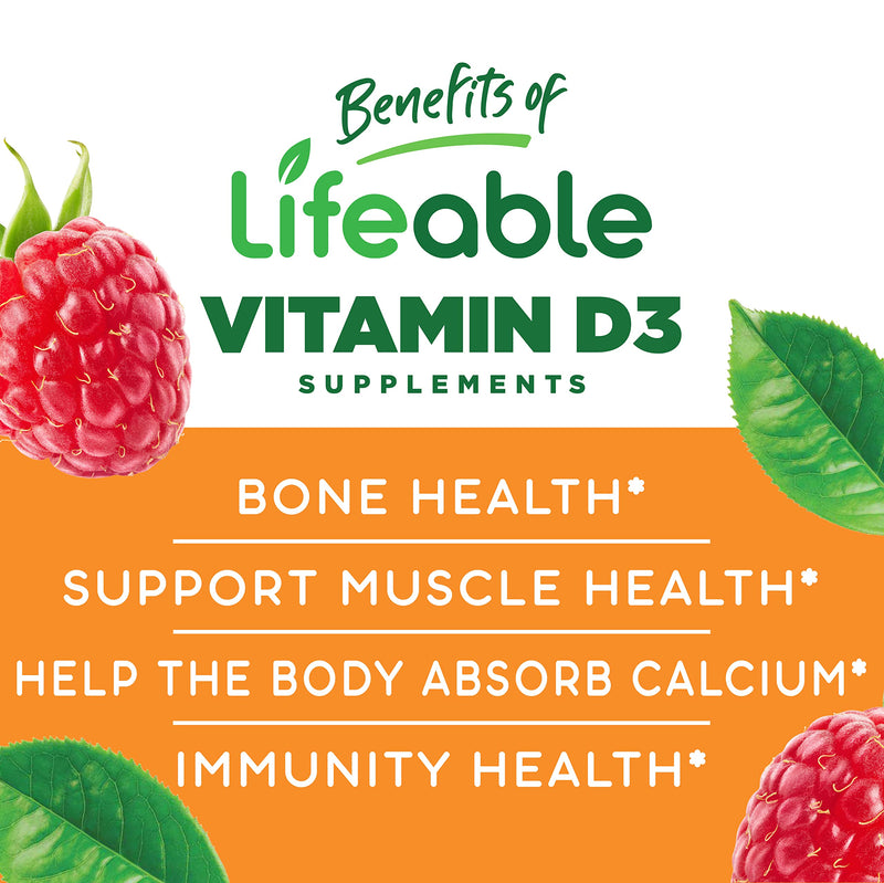 Lifeable Calcium with Vitamin D Kids + Vitamin D Kids, Gummies Bundle - Great Tasting, Vitamin Supplement, Gluten Free, GMO Free, Chewable Gummy