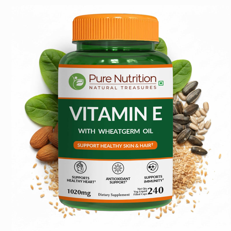 Pure Nutrition Vitamin E with Wheatgerm Oil, 1020mg |240 Caps | Natural Source of Vitamin E | Hair and Skin Supplement | Non GMO 240 Count (Pack of 1)