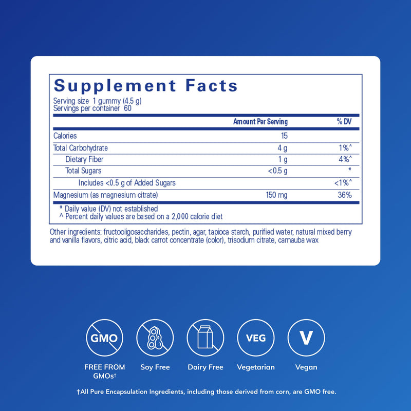 Pure Encapsulations Magnesium Gummy - Magnesium Citrate, 60 Gummies | Supports Heart Health and Relaxation*, for Children and Adults, Vegan and Less Than 0.5g Sugar per Gummy