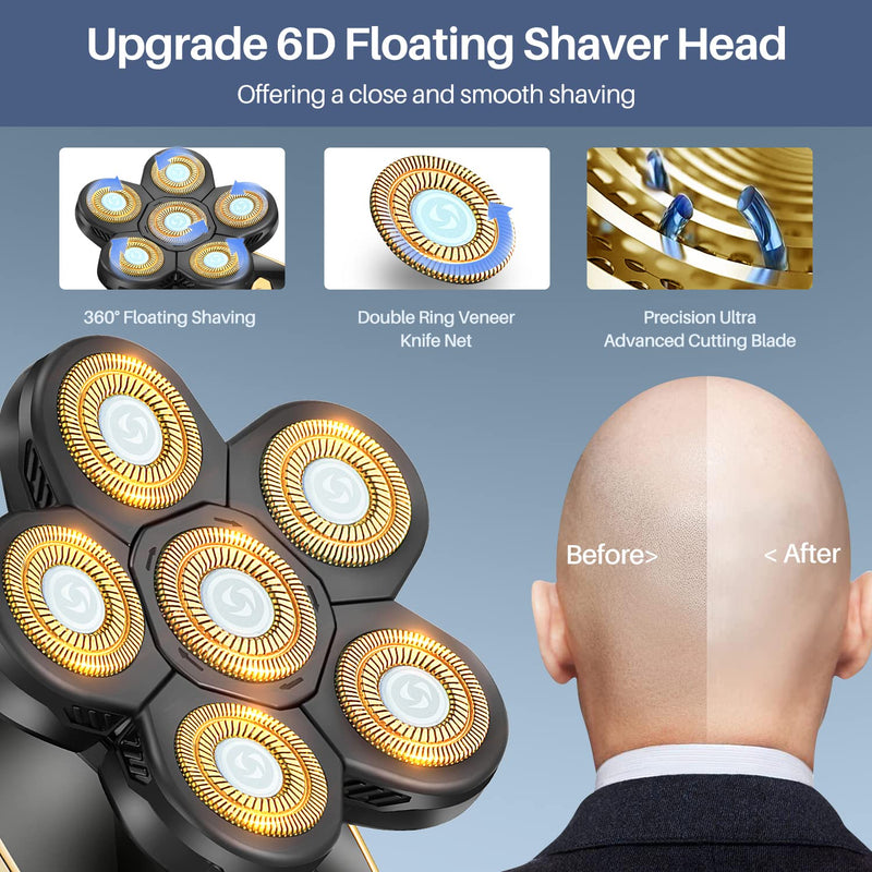 [Australia] - Head Shavers for Bald Men Rotary Electric Razor Cordless Electric Shaver Rechargeable Head Shaver Waterproof Mens Head Razor Multifunctional Shaving Grooming Kit for Balder Gold 