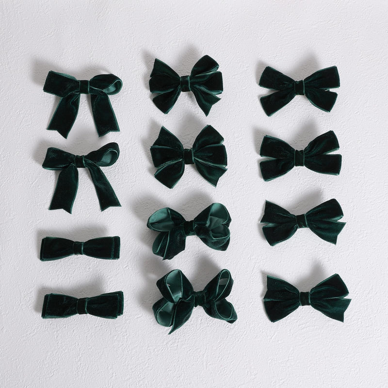 Christmas Dark Green Velvet Ribbon Hair Bow Clips 3" Cute Fall Dress Bow Alligator Barrettes for Toddler Teen Baby Girls Kids Holiday Party Decor Accessories Xmas Gift Set of 12