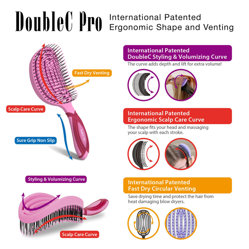 [Australia] - NuWay 4HAIR DoubleC PRO U.S. Patented Double Curved Detangling Brush is Hair Dryer Safe (Red Violet) Red Violet 