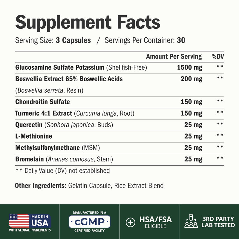 Glucosamine Chondroitin MSM – Joint Support Supplement for Women and Men with Glucosamine Sulfate 1500 mg, Chondroitin and MSM – for Cartilage, Joint Health and Flexibility – 90 Capsules Glucosamine Chondroitin