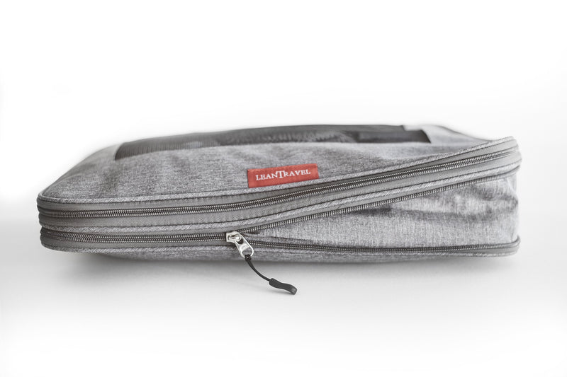 LeanTravel Bundle Compression Packing Cubes Set of 3 + Shoe bags for Travel Set of 6 - Color Grey