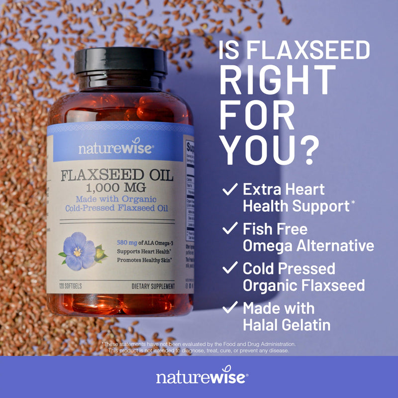 [Australia] - NatureWise Flaxseed Oil 1000 mg, Fish Free Omega 3 with 580 mg ALA, Dietary Supplement for Immune Health Support - Organic, Cold Pressed, Non-GMO - 120 Softgels[120-Day Supply] 
