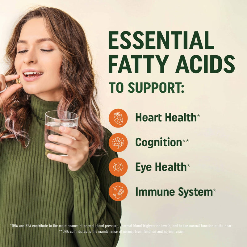 Vegan Omega 3 Algae Oil | Plant Based DHA EPA | Sustainably Sourced, No Carrageenan, Non GMO | Heart, Brain, and Eye Health | Fish Oil Alternative | Algae Omega 3 Supplement | 60 Softgel Capsules Vegan Algae Oil, 60ct