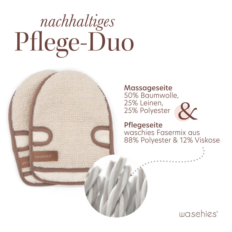 [Australia] - waschies massage gloves set of 2 - gentle, pore-deep body cleansing & peeling, all skin types, reusable, washable, skin-friendly massage with ramie peeling side, suitable for left/right-handed users 1 piece (pack of 2) 