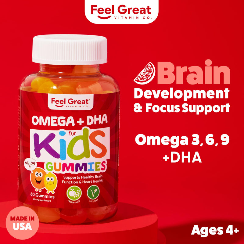 [Australia] - Feel Great Vitamin Co. Complete DHA Gummies for Kids | with Omega 3 6 9 + DHA, Vitamin C | Supports Healthy Brain Function, Vision & Heart Health | Gluten Free, Vegetarian | 60 Gummies Kids DHA + Omega 60 