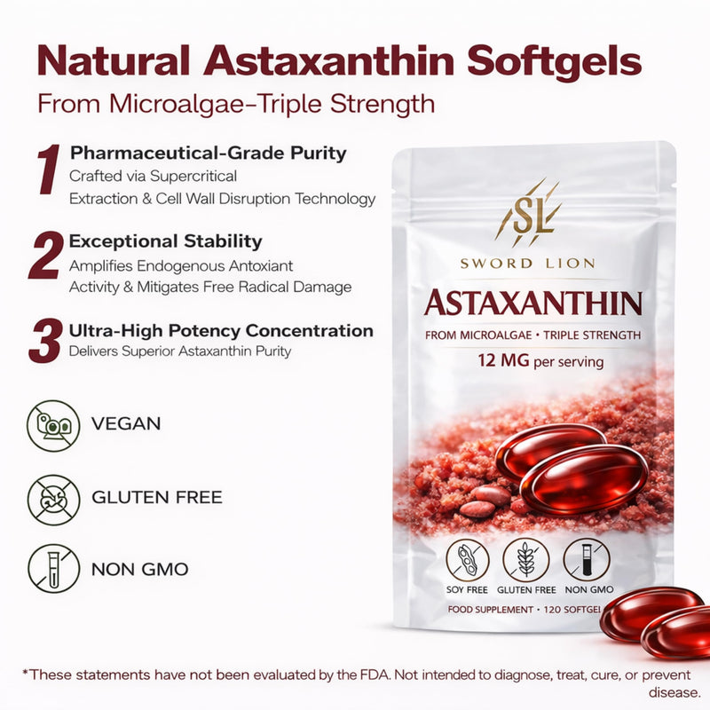 Premium Astaxanthin 12mg GMP Certified EU Sourced, Made in UK - 120 High Strength Softgels, Gluten-Free Non-GMO for Eye, Skin & Brain Health