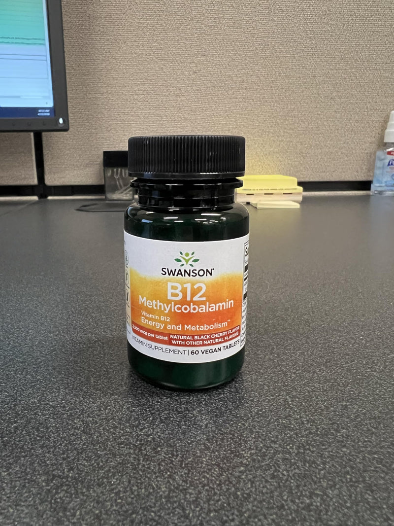 Swanson Vitamin B12 Methylcobalamin, 2,500 mcg, 60 Tabs, Black Cherry, 4 Pk | Supports Energy Metabolism, Essential for a Healthy Nervous System, Vital for Red Blood Cell Formation, Vegan and Vegetarian