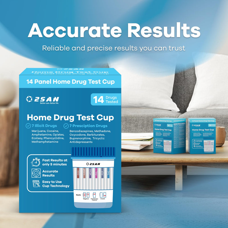 [Australia] - 2San 14-Panel Drug Test Cup – Fast 5-Min Results – Screens for THC Cocaine Meth Opiates PCP MDMA Oxy & More – Accurate at-Home Urine Test Kit 