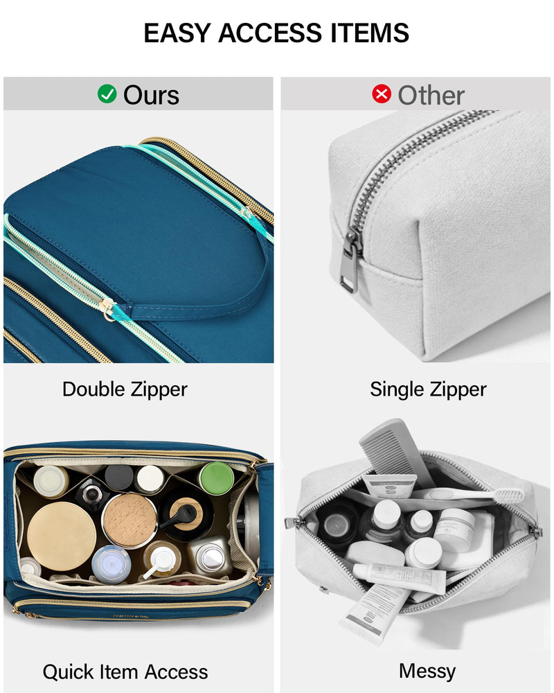 Hanke Travel Toiletry Bag, Lightweight Wide-open Makeup Bag, Dual-Layer Travel Bag for Toiletries Water-Resistant Cosmetic Bags Large Toiletry Bags for Women & Men, Travel Essentials, Navy Blue