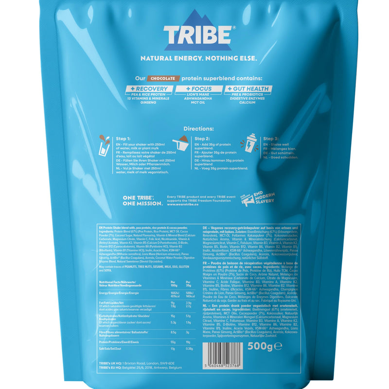 TRIBE Vegan Protein Superblend | 500g | 20g Protein | Recovery, Focus and Digestion | Plant-Based Nutrition Shake | Lion's Mane, Ashwagandha & Magnesium | Berry Flavour