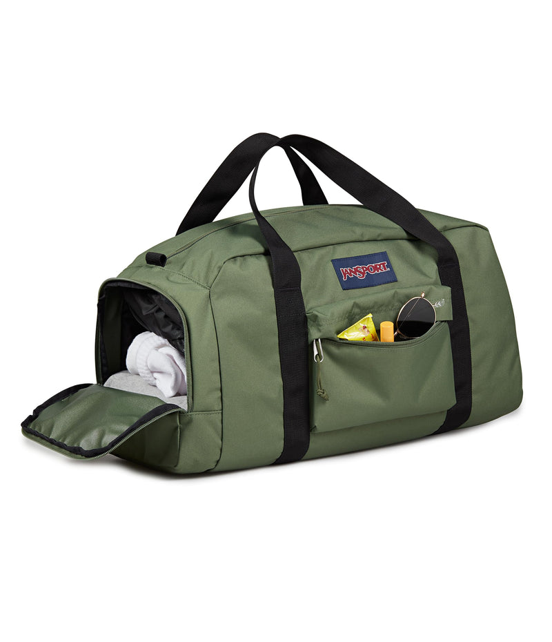 JanSport Weekender Medium Duffel - Travel or Gym Bag, Durable Weekender with Front Utility Pocket & Side Grab Handles - Cargo Green