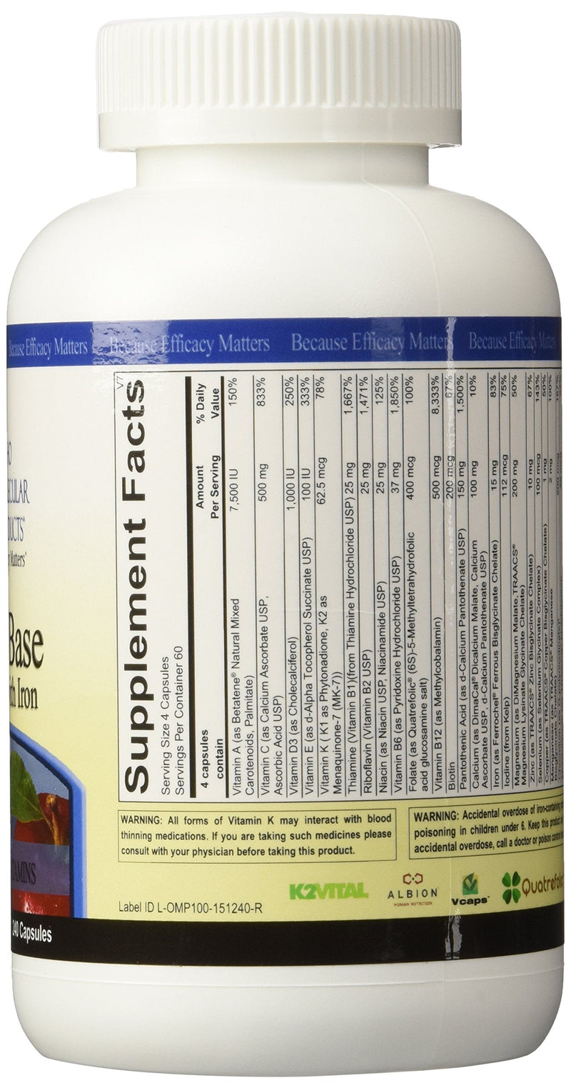 Ortho Molecular Products Alpha Base Capsules with Iron, 240 Count