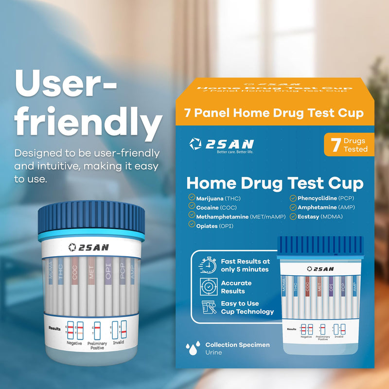 2San 7-Panel Drug Test Cup – Urine Screen for 7 Drugs | Detects THC, COC, MET, OPI, AMP, MDMA & PCP – results in 5 min – FSA/HSA eligible